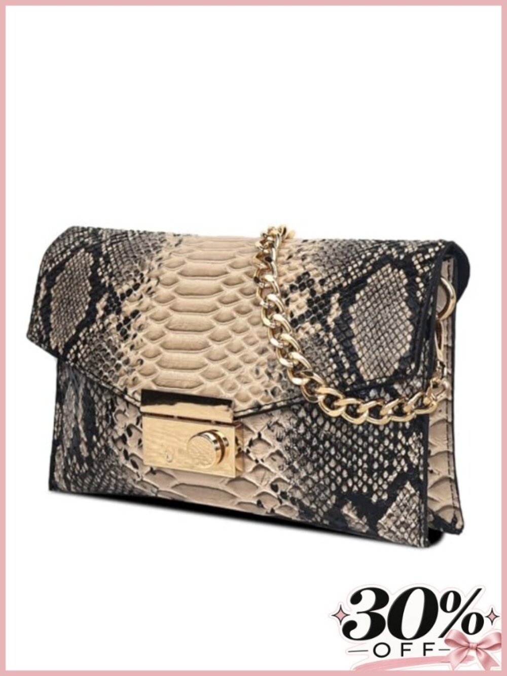 Snake Print Leather Crossbody Bag Chain Strap Evening Clutch Purse